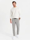 Ombre Clothing Pánske bavlnené tričko LOOSE FIT s dlhým rukávom a okrúhlym výstrihom - krémové V2 OM-LSBC-0129 Ombre Clothing