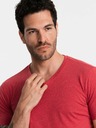 Ombre Clothing Klasické bavlnené pánske tričko BASIC s výstrihom do V - červené V17 OM-TSBS-0145 Ombre Clothing