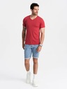 Ombre Clothing Klasické bavlnené pánske tričko BASIC s výstrihom do V - červené V17 OM-TSBS-0145 Ombre Clothing