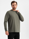 Ombre Clothing Pánske bavlnené tričko LOOSE FIT s dlhým rukávom a okrúhlym výstrihom - sivozelené V3 OM-LSBC-0129 Ombre Clothing