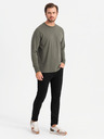Ombre Clothing Pánske bavlnené tričko LOOSE FIT s dlhým rukávom a okrúhlym výstrihom - sivozelené V3 OM-LSBC-0129 Ombre Clothing