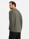 Ombre Clothing Pánske bavlnené tričko LOOSE FIT s dlhým rukávom a okrúhlym výstrihom - sivozelené V3 OM-LSBC-0129 Ombre Clothing