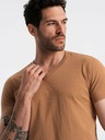 Ombre Clothing Klasické bavlnené pánske tričko BASIC s výstrihom do V - hnedé V9 OM-TSBS-0145 Ombre Clothing