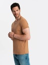 Ombre Clothing Klasické bavlnené pánske tričko BASIC s výstrihom do V - hnedé V9 OM-TSBS-0145 Ombre Clothing