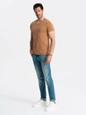 Ombre Clothing Klasické bavlnené pánske tričko BASIC s výstrihom do V - hnedé V9 OM-TSBS-0145 Ombre Clothing