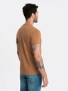 Ombre Clothing Klasické bavlnené pánske tričko BASIC s výstrihom do V - hnedé V9 OM-TSBS-0145 Ombre Clothing