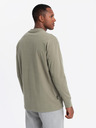 Ombre Clothing Pánske bavlnené tričko LOOSE FIT s dlhým rukávom a okrúhlym výstrihom - khaki V4 OM-LSBC-0129 Ombre Clothing