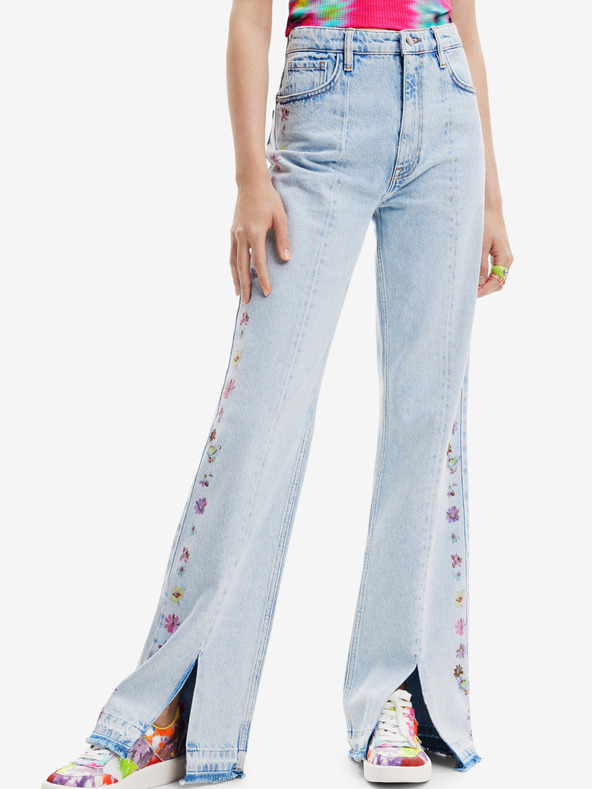 Desigual Svetlomodré dámske džínsy Desigual so širokými nohavicami Flores