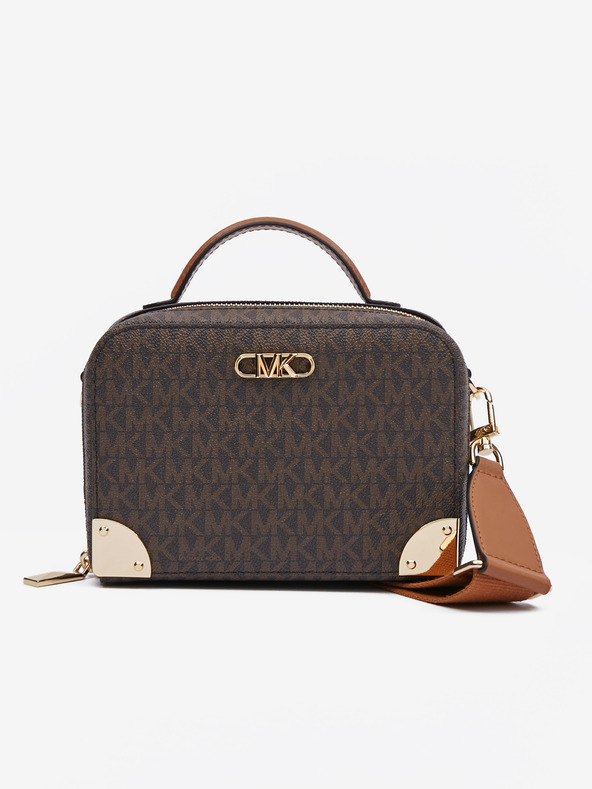 Michael Kors Tmavohnedá dámska vzorovaná kabelka Michael Kors Trunk Xbody