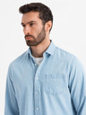 Ombre Clothing Pánska džínsová košeľa s vyšívaným vreckom - svetlomodrá Ombre Clothing
