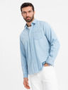 Ombre Clothing Pánska džínsová košeľa s vyšívaným vreckom - svetlomodrá Ombre Clothing