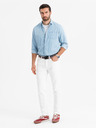 Ombre Clothing Pánska džínsová košeľa s vyšívaným vreckom - svetlomodrá Ombre Clothing