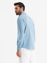 Ombre Clothing Pánska džínsová košeľa s vyšívaným vreckom - svetlomodrá Ombre Clothing
