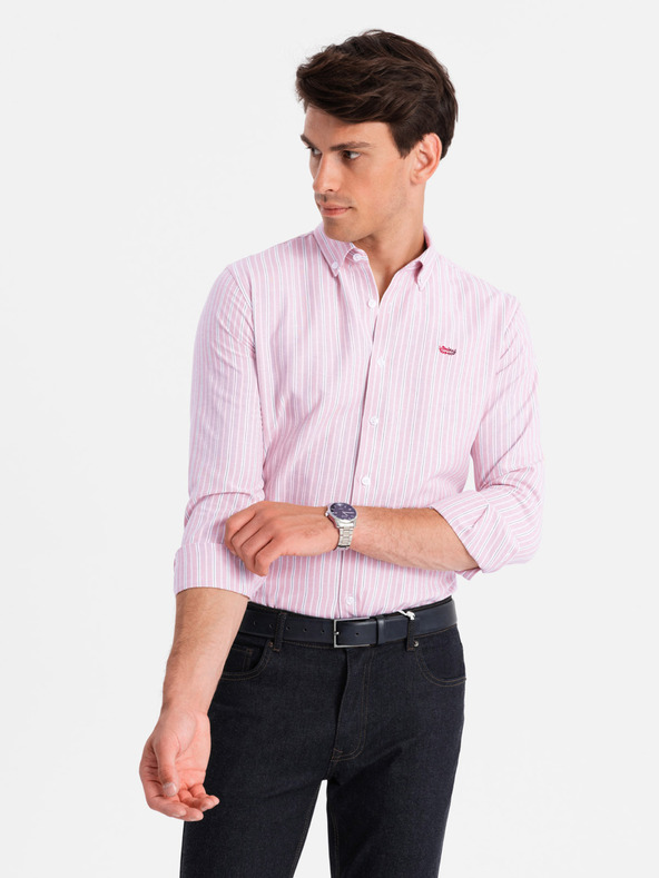 Ombre Clothing Pánska bavlnená košeľa REGULAR FIT s jemnými prúžkami Ombre Clothing