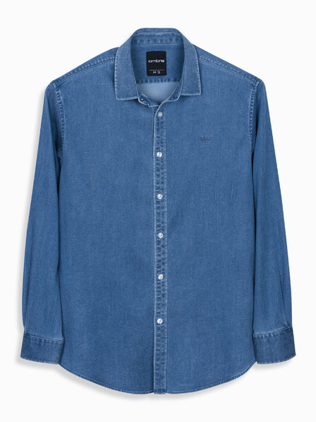 Ombre Clothing Pánska džínsová košeľa s lyocellom a výšivkou na hrudi - modrá Ombre Clothing