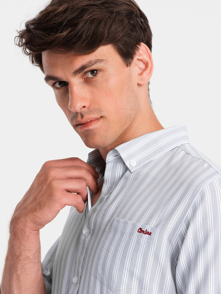 Ombre Clothing Pánska biela pruhovaná košeľa REGULAR FIT s vreckom Ombre Clothing