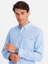 Ombre Clothing Pánska biela pruhovaná košeľa REGULAR FIT s vreckom Ombre Clothing