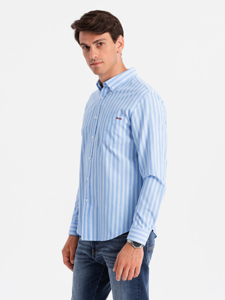 Ombre Clothing Pánska biela pruhovaná košeľa REGULAR FIT s vreckom Ombre Clothing