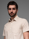 Ombre Clothing Pánska košeľa s krátkym rukávom a kubánskym golierom béžová Ombre Oblečenie