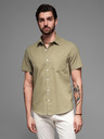 Ombre Clothing Pánska košeľa s krátkym rukávom a kubánskym golierom khaki Oblečenie Ombre