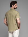 Ombre Clothing Pánska košeľa s krátkym rukávom a kubánskym golierom khaki Oblečenie Ombre