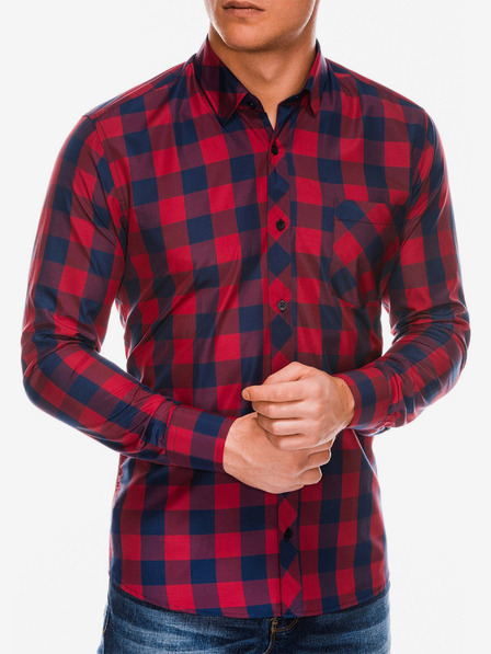 Ombre Clothing Pánska kockovaná košeľa s dlhým rukávom K282 - červená/námorná modrá