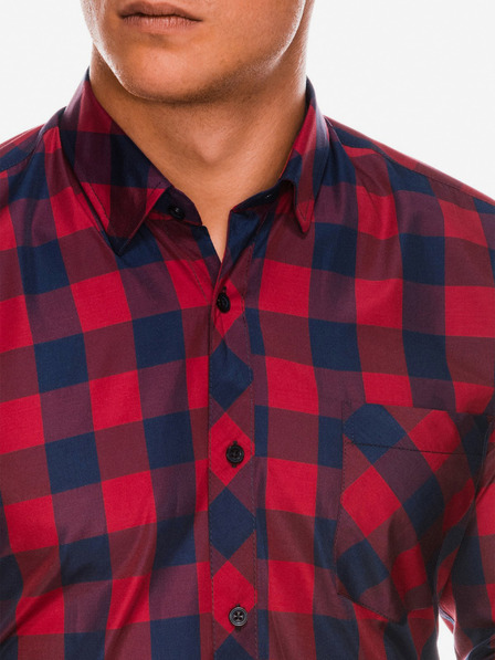 Ombre Clothing Pánska kockovaná košeľa s dlhým rukávom K282 - červená/námorná modrá