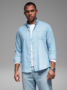 Ombre Clothing Pánske vzorované jemné džínsové tričko s vreckom - svetlomodré Ombre Clothing