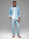 Ombre Clothing Pánske vzorované jemné džínsové tričko s vreckom - svetlomodré Ombre Clothing