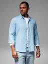 Ombre Clothing Pánske vzorované jemné džínsové tričko s vreckom - svetlomodré Ombre Clothing