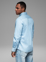 Ombre Clothing Pánske vzorované jemné džínsové tričko s vreckom - svetlomodré Ombre Clothing