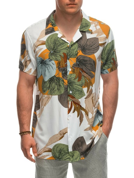 Ombre Clothing Pánske viskózové vzorované tričko s krátkym rukávom OM-SHPS-0113 Ombre Clothing biele