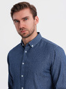 Ombre Clothing Pánska vzorovaná jemná džínsová košeľa s vreckom - modrá Ombre Clothing