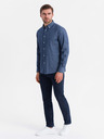 Ombre Clothing Pánska vzorovaná jemná džínsová košeľa s vreckom - modrá Ombre Clothing