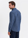 Ombre Clothing Pánska vzorovaná jemná džínsová košeľa s vreckom - modrá Ombre Clothing