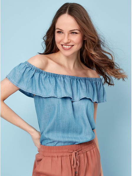 M&Co Modrá blúzka s odhalenými ramenami M&Co