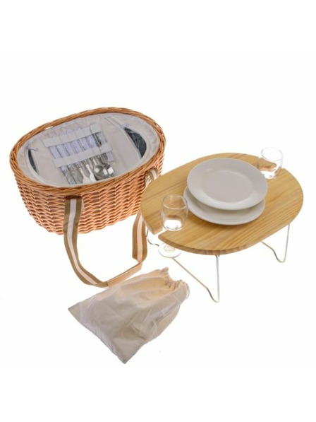 Casa de Engel Prútený piknikový kôš s pevným vekom/stojanom pre 2 osoby, s termoboxom, 0/2