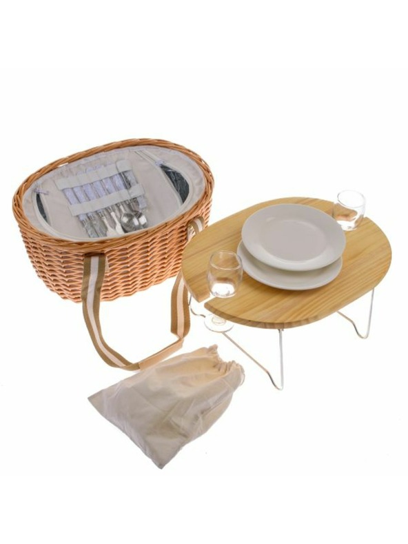 Casa de Engel Prútený piknikový kôš s pevným vekom/stojanom pre 2 osoby, s termoboxom, 0/2