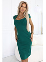 numoco 318-7 Elegantné midi šaty s pekným výstrihom - zelené