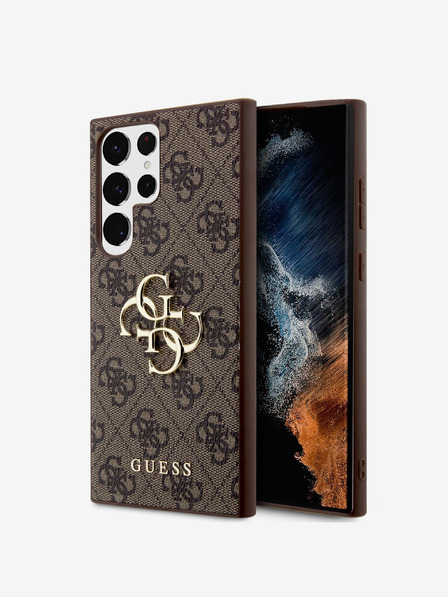 Guess PU 4G Metal Logo Zadní Kryt pro Samsung Galaxy S24 Ultra Brown Obal na telefón