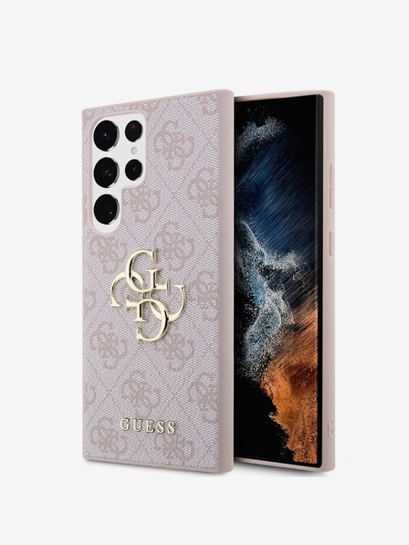 Guess PU 4G Metal Logo Zadní Kryt pro Samsung Galaxy S24 Ultra Pink Obal na telefón