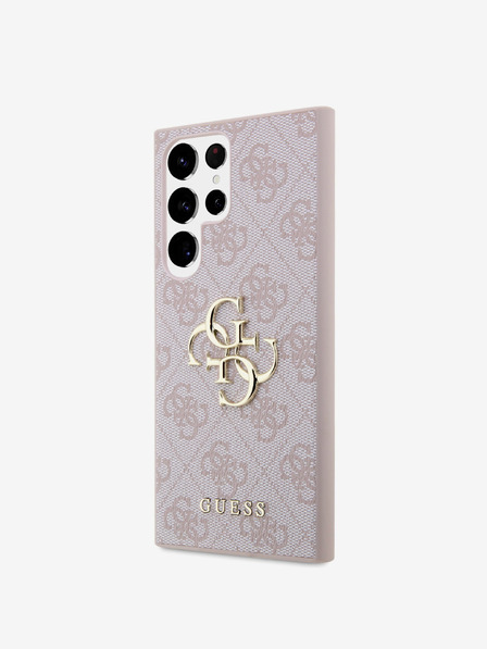 Guess PU 4G Metal Logo Zadní Kryt pro Samsung Galaxy S24 Ultra Pink Obal na telefón