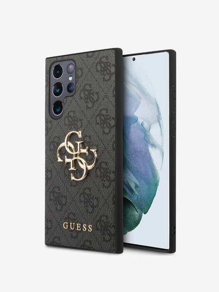 Guess PU 4G Metal Logo Zadní Kryt pro Samsung Galaxy S24 Ultra Grey Obal na telefón