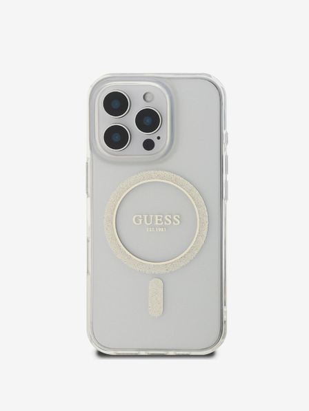 Guess IML Glitter Ring MagSafe Zadní Kryt pro iPhone 16 Pro Max Transparent Obal na telefón