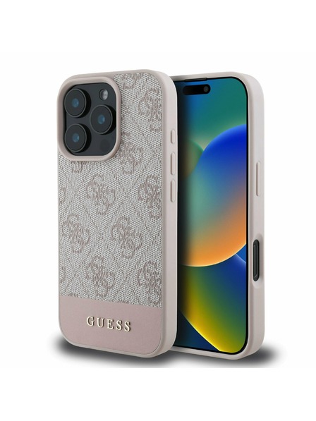 Guess PU 4G Stripe Zadní Kryt pro iPhone 16 Pro Pink Obal na telefón