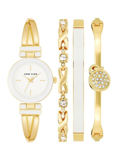 Anne Klein Biela dámska súprava hodiniek a šperkov Anne Klein