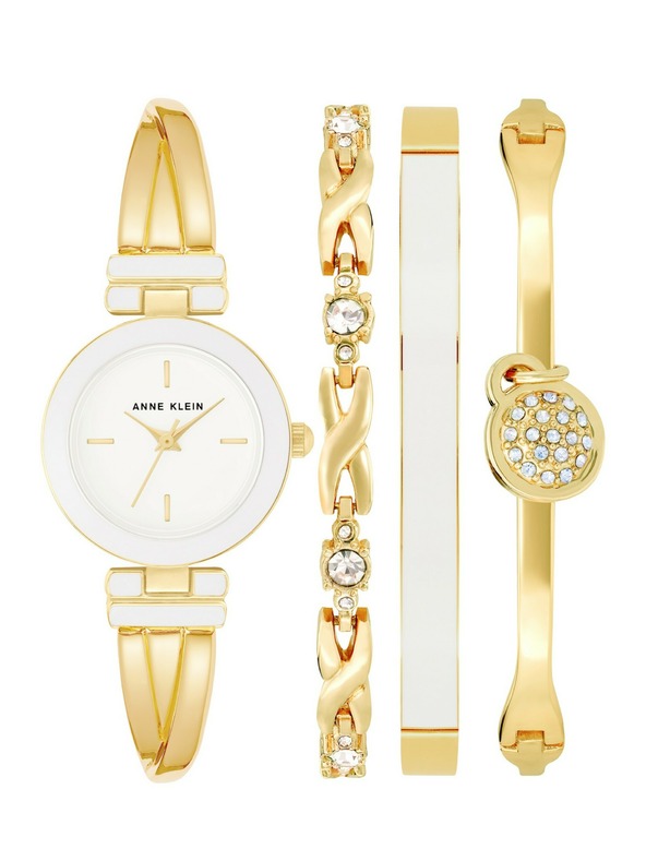 Anne Klein Biela dámska súprava hodiniek a šperkov Anne Klein