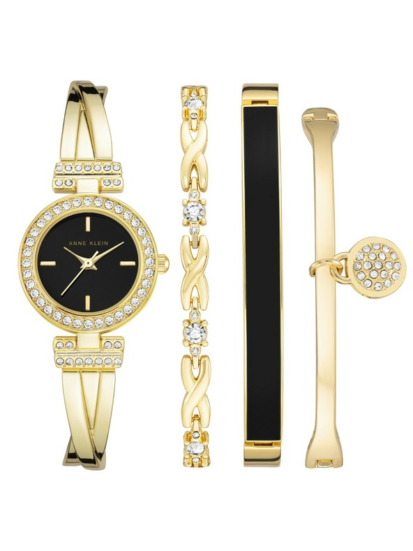 Anne Klein Zlatá dámska súprava hodiniek a šperkov Anne Klein