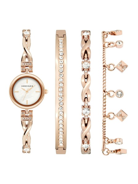 Anne Klein Ružovozlatá dámska súprava hodiniek a šperkov Anne Klein