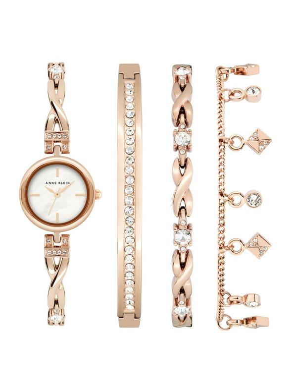 Anne Klein Ružovozlatá dámska súprava hodiniek a šperkov Anne Klein